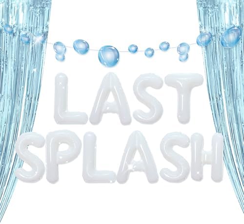 Last Splash Banner Balloons Blue White Coastal Bachelorette Decor