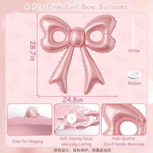 4 Pcs Pink Bow Balloons 31 Inch Party Decorations