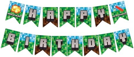 Pixel Themed Happy Birthday Banner by Doodle Pink