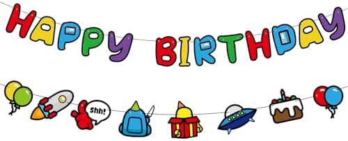 Space Happy Birthday Banner for Boys Party Decorations