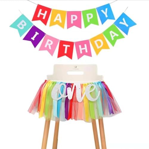 Rainbow High Chair Banner for 1st Birthday Party