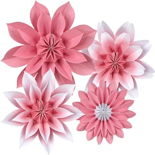 ADLKGG Pink Paper Flower Fan Wall Decor Set of 4