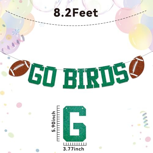 Go Birds Banner - Green Glitter Football Game Decor