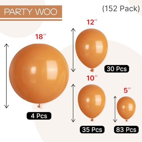 PartyWoo Burnt Orange Balloons 152 Pcs Arch Garland Kit