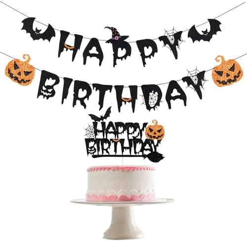 Halloween Happy Birthday Banner with Witch Design