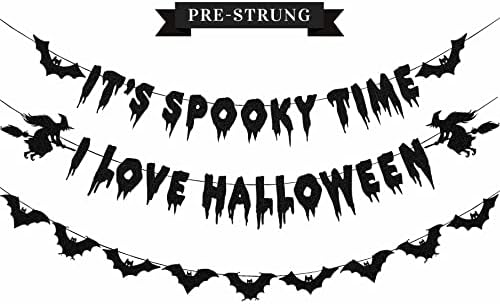 Halloween Decorations Glittery Black Banner Garland Bats