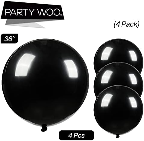PartyWoo Extra Large Matte Black Latex Balloons 4pc 36 Inch
