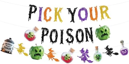 Halloween Pick Your Poison Glitter Banners for Party Decorations