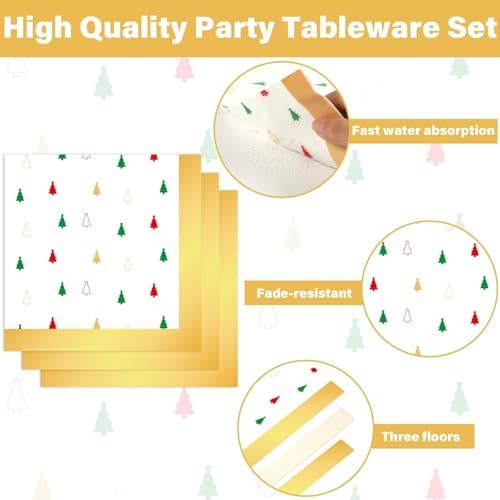 100 Pcs Christmas Party Plates Napkins Decor