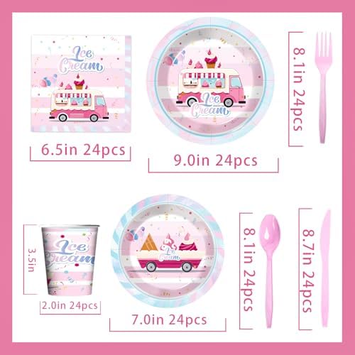 168 Pcs Ice Cream Party Supplies Set for 24 Guests
