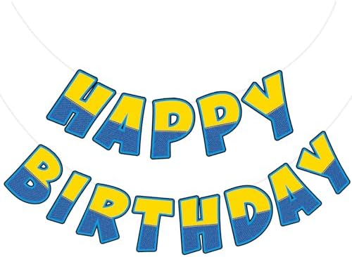 Funrous Birthday Banner Yellow Blue Happy Party Decor