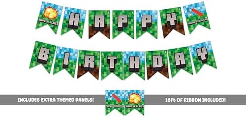 Pixel Themed Happy Birthday Banner by Doodle Pink