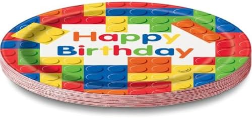 Bold Bright Building Blocks Birthday Plates 9 Inch Pack of 8