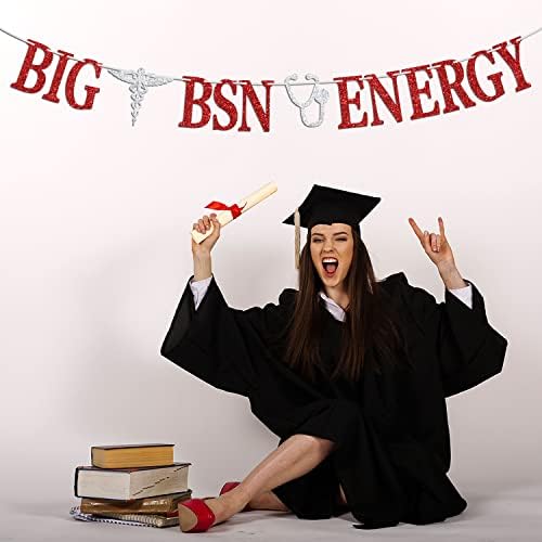 BSN Graduation Banner with Silver Red Glitter