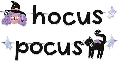 Hocus Pocus Halloween Banner - Witch Cat Decor