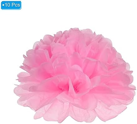 PATIKIL 4 Inch Pink Tissue Pom Pom Flowers 10 Pack