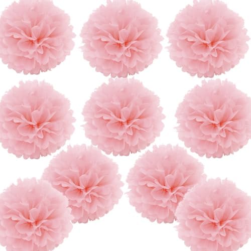 Ylys Love 10pcs Light Pink Tissue Pom Poms Hanging Decor