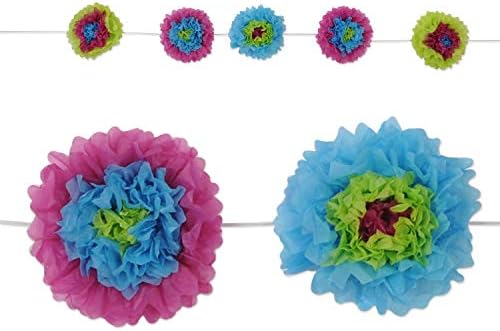 Pack Of 6 Green And Pink Tissue Garland Decor