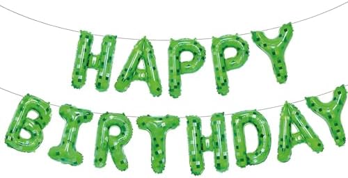 Green Happy Birthday Miner Theme Balloon Banner 16 Inches