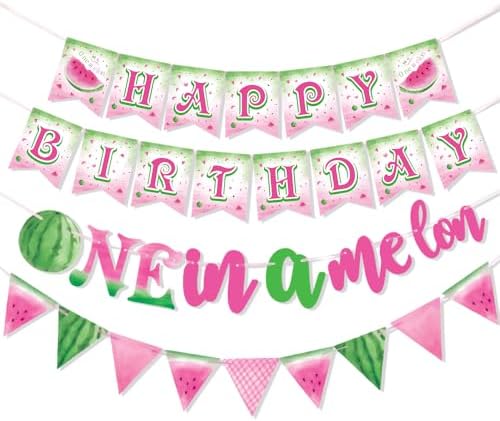 Watermelon Birthday Banner for Summer Kids Party Decor