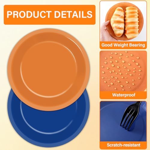 48Pcs Blue and Orange Party Plates Napkins Set