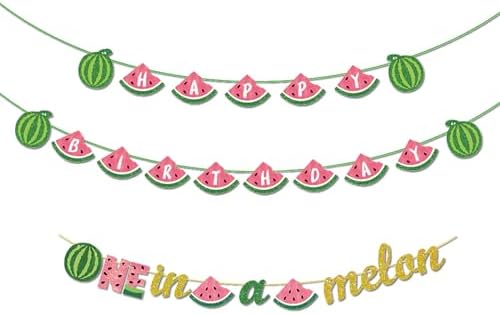 3PCS Watermelon Birthday Party Banner Garland for Baby 1st Birthday Celebration