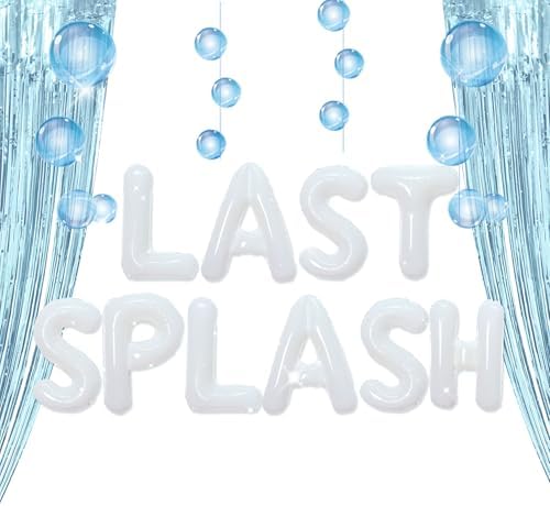 Last Splash Banner Balloons Blue White Coastal Bachelorette Decor