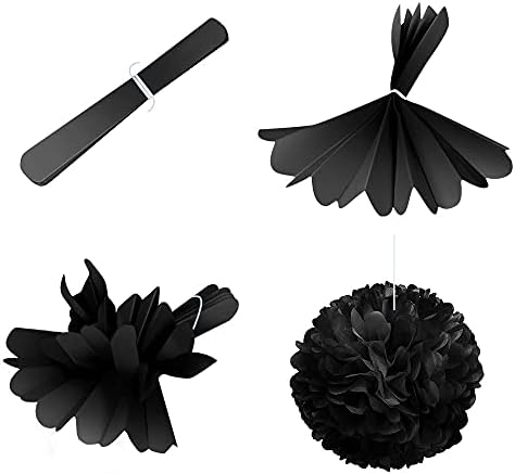 WIRESTER 10 Pcs Black 15 Inch Tissue Paper Flower Pom Poms