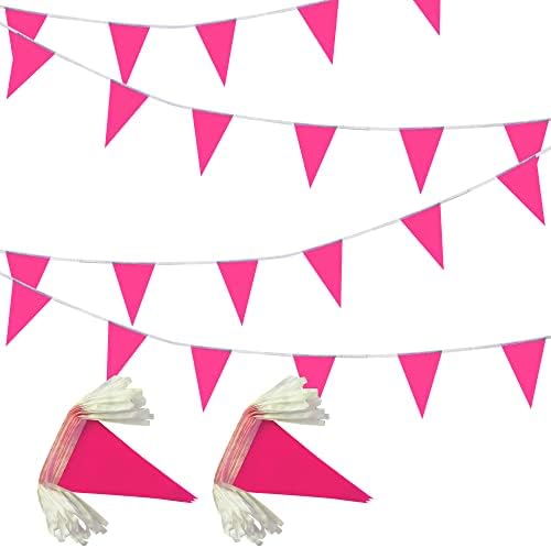 100 Feet Pink Pennant Bunting Flags for Party Decorations