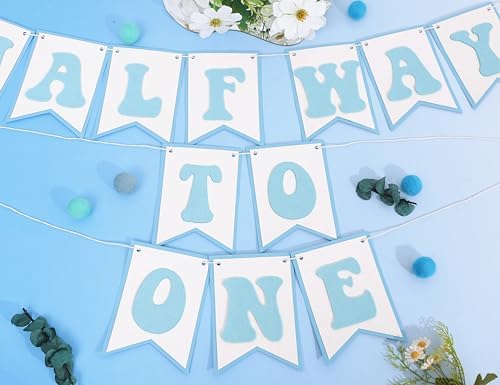 Blue Half Way To One Birthday Banner Decor