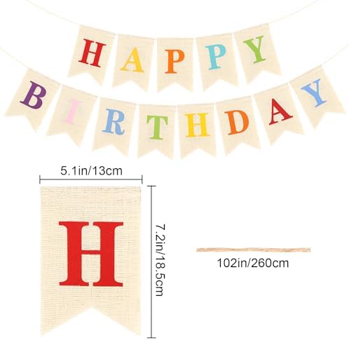 Hooqict Happy Birthday Burlap Banner Sign