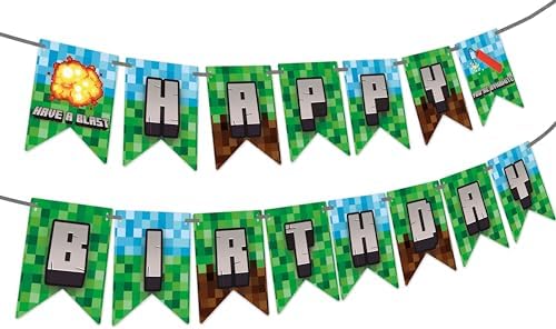 Pixel Themed Happy Birthday Banner by Doodle Pink
