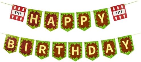 Pixel Miner Happy Birthday Banner Gaming Decor