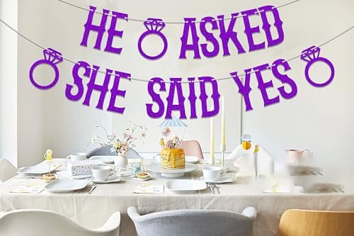 He Asked She Said Yes Banner Purple Glitter