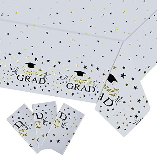 3 Piece Graduation Party Tablecloths Black White Gold