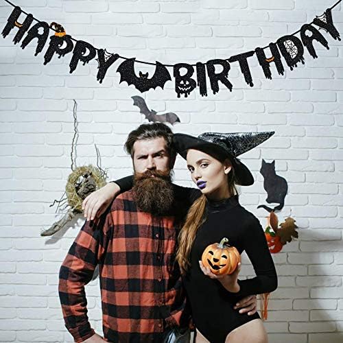 Halloween Happy Birthday Black Glitter Banner