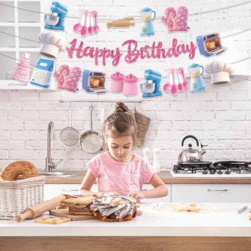 Bake Party Banners 3Pcs Happy Birthday Garland for Kids Birthday Celebrations