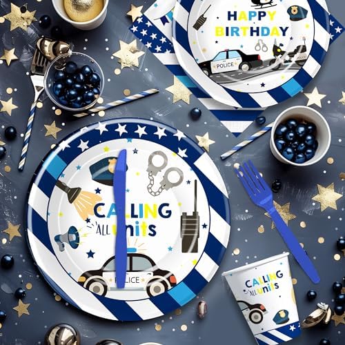 Police Party Decorations Tableware Set for 24 Guests
