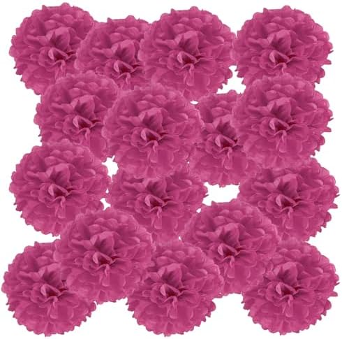 PATIKIL 6 Inch Fuchsia Tissue Pom Pom Flowers 20 Pack