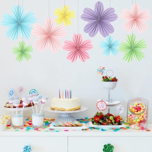 Zilue Paper Fans Decor Pack of 9 Pastel