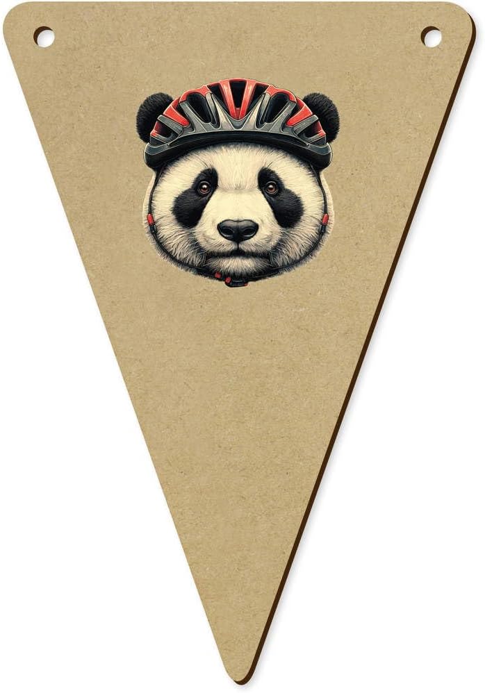 5 Piece Panda Wearing Cycle Helmet Wooden Bunting Flags