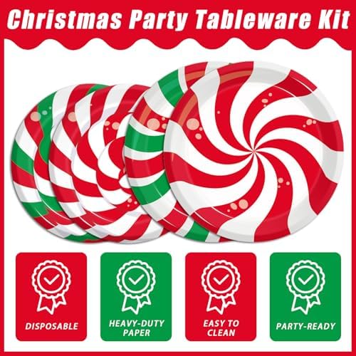 200Pcs Christmas Peppermint Party Plates Napkins Set