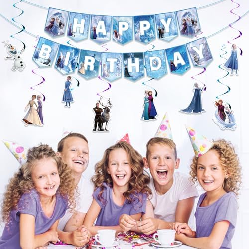 Cute Cartoon Birthday Decorations Banner and Swirls