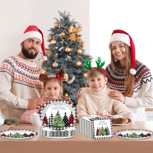 50Pcs Christmas Paper Oval Plates with Napkins