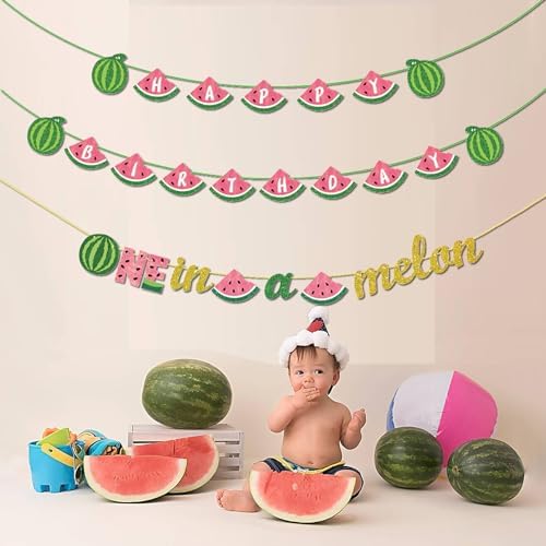 3PCS Watermelon Birthday Party Banner Garland for Baby 1st Birthday Celebration