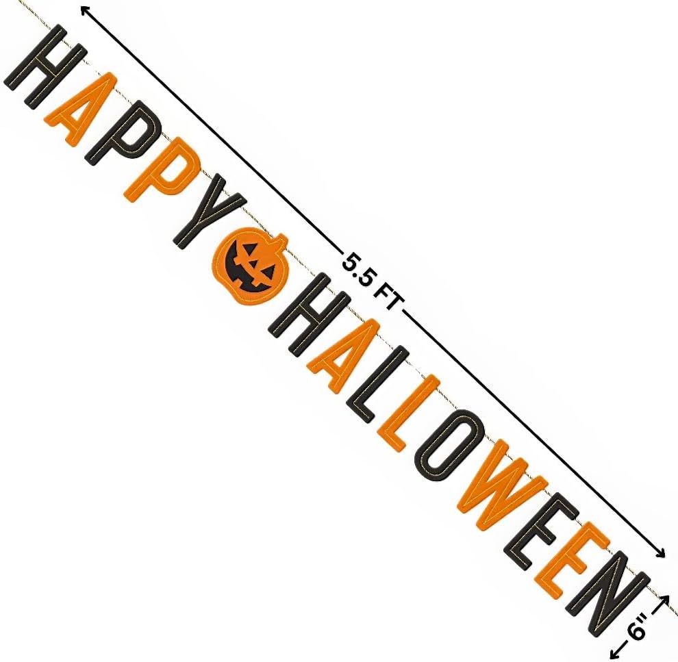 Classic Halloween Felt Banner Orange Black 55x6