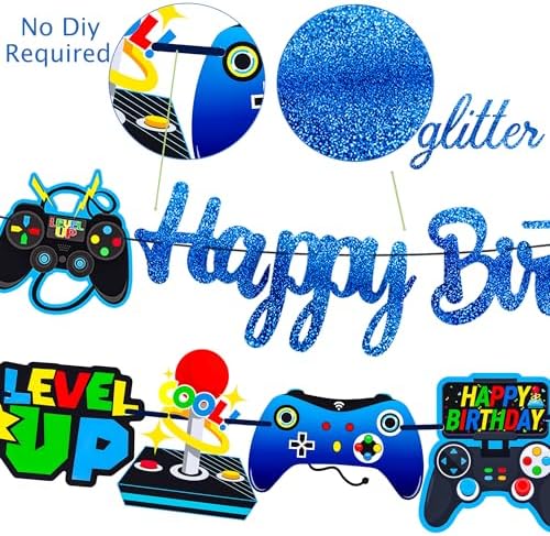 Glitter Blue Game Party Banners for Birthday Celebrations