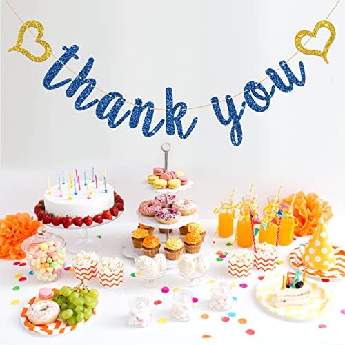 INNORU Navy Blue Glitter Thank You Banner