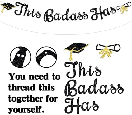 Badass Bachelor Degree Graduation Banner with Black Glitter