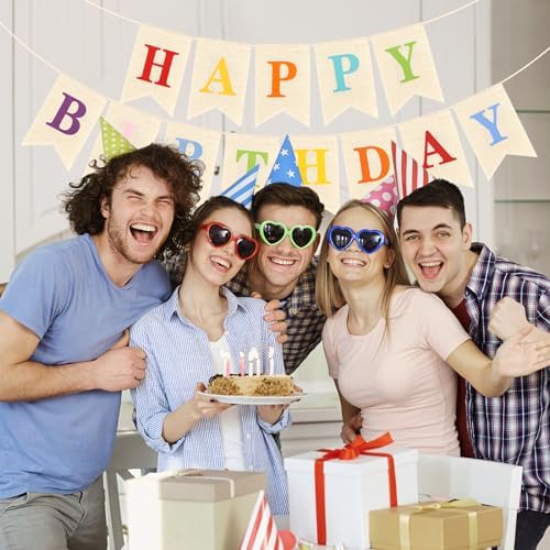 Hooqict Happy Birthday Burlap Banner Sign